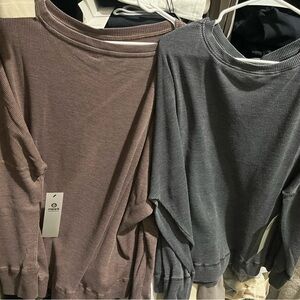 Mono B Ribbed Long Sleeve Tops - khaki- brown- dark grey
